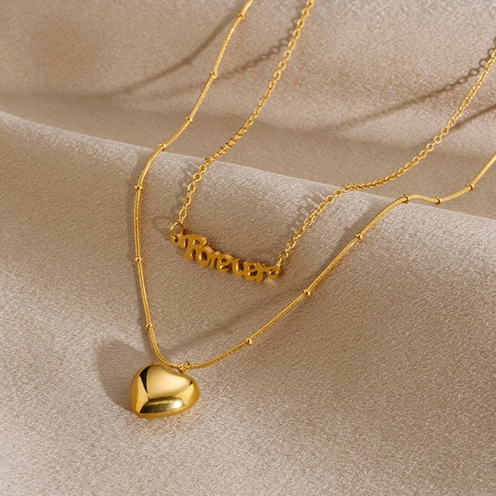 Stainless Steel Gold Color Choker Necklace For Women Love Heart Pendant Necklace